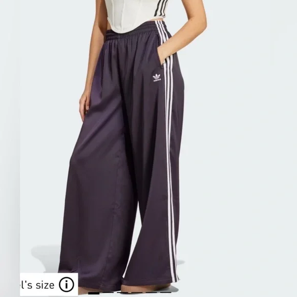 Adidas Satin Wide Leg Track Pants Size 6 NWT - Picture 1 of 14